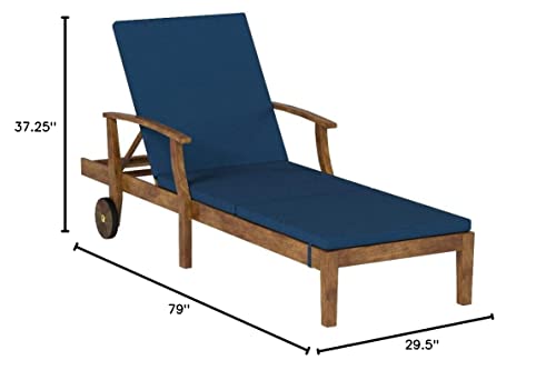 Christopher Knight Home Perla Outdoor Chaise Lounges with Water Resistant Cushions, 2-Pcs Set, Teak Finish / Blue