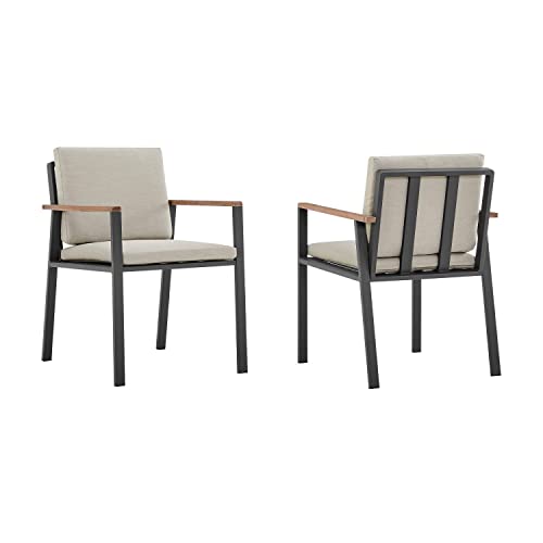 Armen Living Nofi Outdoor Dining Chair (Set Of 2), CHARCOAL/Taupe/Teak Wood