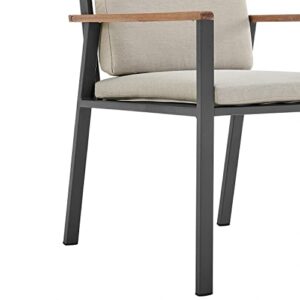 Armen Living Nofi Outdoor Dining Chair (Set Of 2), CHARCOAL/Taupe/Teak Wood