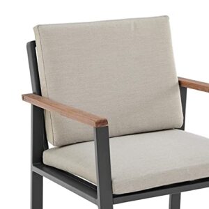 Armen Living Nofi Outdoor Dining Chair (Set Of 2), CHARCOAL/Taupe/Teak Wood