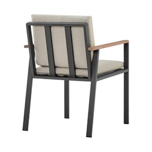 Armen Living Nofi Outdoor Dining Chair (Set Of 2), CHARCOAL/Taupe/Teak Wood