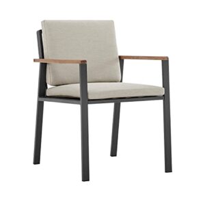 Armen Living Nofi Outdoor Dining Chair (Set Of 2), CHARCOAL/Taupe/Teak Wood