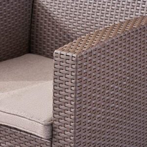 Great Deal Furniture Fiona Outdoor Brown Faux Wicker Club Chairs with Mixed Beige Water Resistant Cushions (Set of 2)