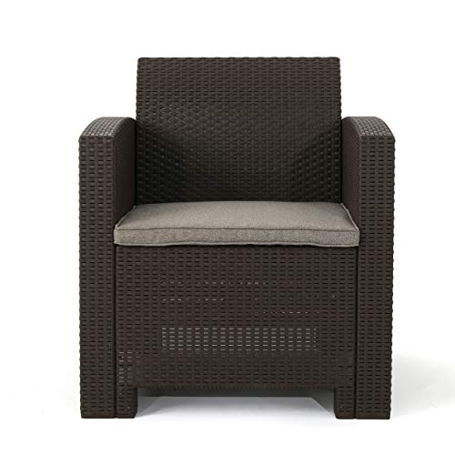 Great Deal Furniture Fiona Outdoor Brown Faux Wicker Club Chairs with Mixed Beige Water Resistant Cushions (Set of 2)