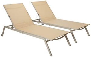 ostrich outdoor princeton 2 pack patio chaise lounges | patio lounge chairs | patio chairs | 5-position recliner adjustable sunbathing lounge chair for patio, beach, yard, pool, tan & taupe