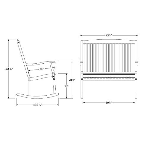 Cambridge Casual Bench Loveseat Rocking Chair, Teak