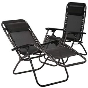 hcy zero gravity chairs outdoor adjustable recliner chair folding lounge patio chairs heavy duty zero gravity chair with pillows set of 2 for beach, yard, lawn, camp（black）