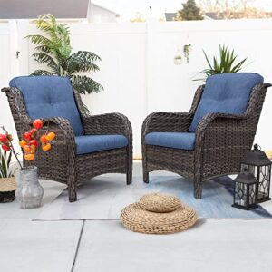 meetleisure outdoor wicker chair rattan patio dining chairs set of 2 pe wicker patio chairs with 4inch seat cushions outdoor patio seating chair for garden, backyard swimming pool, balcony, blue