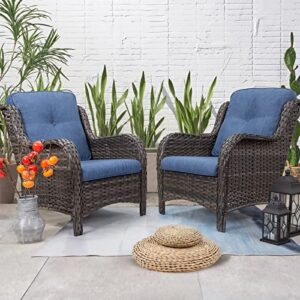 MeetLeisure Outdoor Wicker Chair Rattan Patio Dining Chairs Set of 2 PE Wicker Patio Chairs with 4inch Seat Cushions Outdoor Patio Seating Chair for Garden, Backyard Swimming Pool, Balcony, Blue