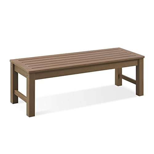 Psilvam Knight Bench, Two Person Outdoor Poly Lumber Patio Backless Bench, Weatherproof Garden Bench That Never Rot and Fade, Suit for Garden, Porch and Park (Brown)