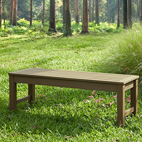 Psilvam Knight Bench, Two Person Outdoor Poly Lumber Patio Backless Bench, Weatherproof Garden Bench That Never Rot and Fade, Suit for Garden, Porch and Park (Brown)