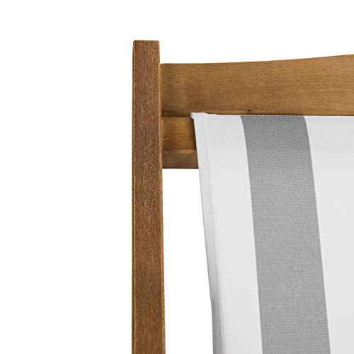 Safavieh PAT7040B-SET2 Outdoor Collection Loren Teak, White Foldable Sling Adirondack Chair, Natural/Grey Stripe