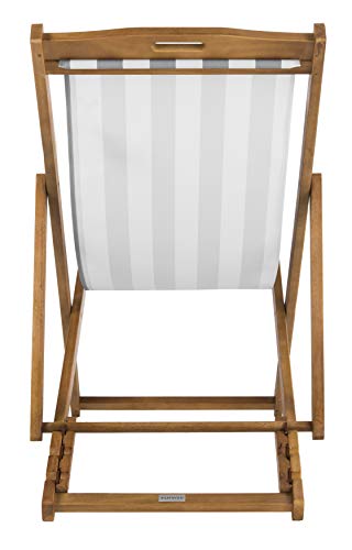 Safavieh PAT7040B-SET2 Outdoor Collection Loren Teak, White Foldable Sling Adirondack Chair, Natural/Grey Stripe