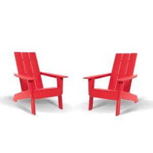 resinteak adirondack chairs set of 2, outdoor patio furniture for fire pit, yard, and deck, poly lumber finish, modern collection (red)