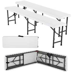 HKLGorg Folding Bench 6 FT Heavy Duty Plastic Outdoor Bench Foldable Camping Seat Portable Indoor Outdoor Seat Foldable Bench for Picnic Camping Party Dining - White (2 Pack)