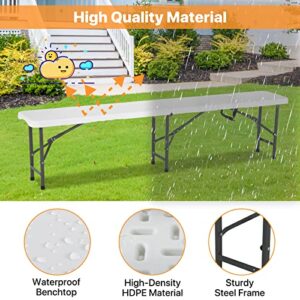HKLGorg Folding Bench 6 FT Heavy Duty Plastic Outdoor Bench Foldable Camping Seat Portable Indoor Outdoor Seat Foldable Bench for Picnic Camping Party Dining - White (2 Pack)