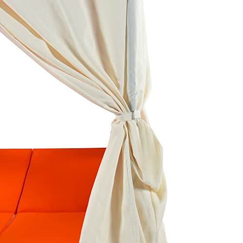 LUMISOL Outdoor Patio Wicker Daybed Sunbed with Retractable Canopy Sun Lounger with Curtains Garden Furniture (Orange)