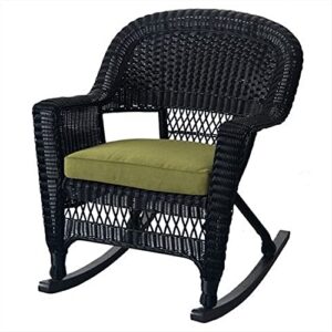 jeco rocker wicker chair with green cushion, set of 2, black
