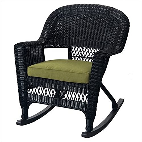 Jeco Rocker Wicker Chair with Green Cushion, Set of 2, Black