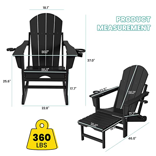 KINGYES Folding Rocking Adirondack Chair, Black