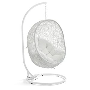 modway hide wicker rattan outdoor patio porch lounge egg swing chair set with stand in white