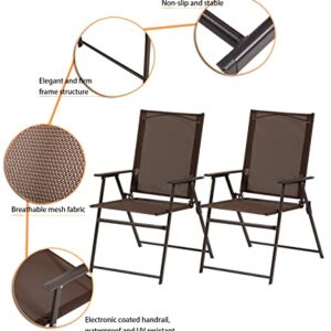 Bigroof Patio Dining Chairs Set of 2, Outdoor Portable Folding Chairs, 2-Pack Patio Chairs, Lawn Chair with Armrest and Metal Frame, Suitable for Camping Pool Beach Deck (2, Brown)