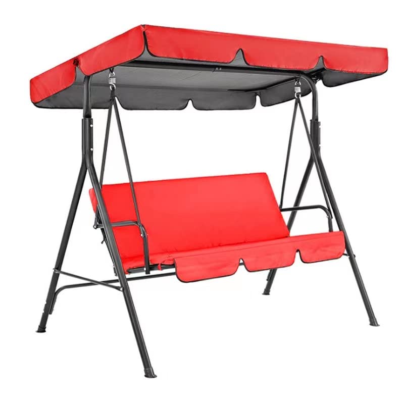 Outdoor Porch Swing Canopy Waterproof Top Cover Set, 2 & 3 Seater Garden Porch Seat Furniture Sun Shade Patio Swing Hammock Top Sunproof Cover for Garden, Poolside, Balcony (Red)