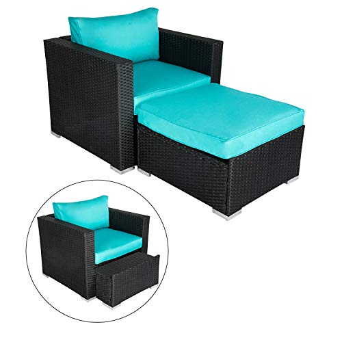 Kinsunny Wicker Furniture Single Chair with Ottoman, Black PE Wicker Additional Seats for Sectional Sofa