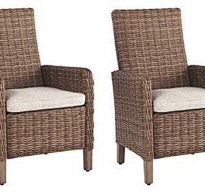 Signature Design by Ashley Beachcroft Wicker Arm Chair with Cushion, 2 Count, Brown