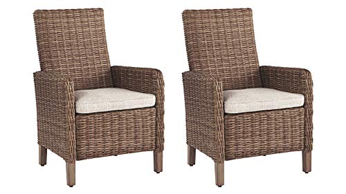 Signature Design by Ashley Beachcroft Wicker Arm Chair with Cushion, 2 Count, Brown