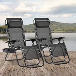 her majesty adjustable lounge recliner chair set of 2 with cup holders pillow for patio outdoor yard beach,black