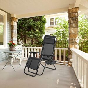 Her Majesty Adjustable Lounge Recliner Chair Set of 2 with Cup Holders Pillow for Patio Outdoor Yard Beach,Black