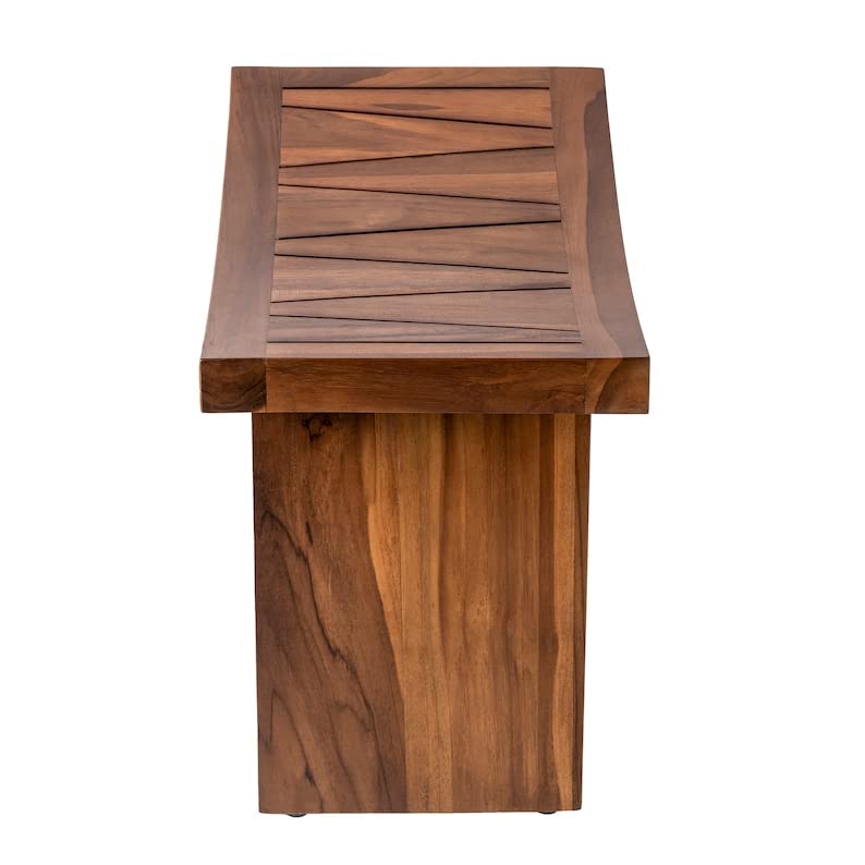 MYBAQ Teak Shower Bench - with Shelf, Curved, 18 Inch, Teak Shower Wood Stool for Bathroom, Spa, Garden, Fully Assembled