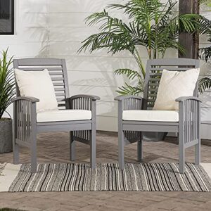 walker edison rendezvous modern 2 piece solid acacia wood slat back outdoor dining chairs, set of 2, grey wash