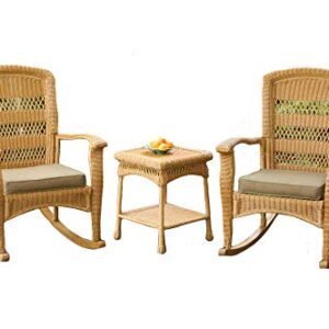 Tortuga Outdoor Portside Plantation 3pc Rocking Chair Set - White, Dark Roast and Amber Wicker with Cushions (Amber)