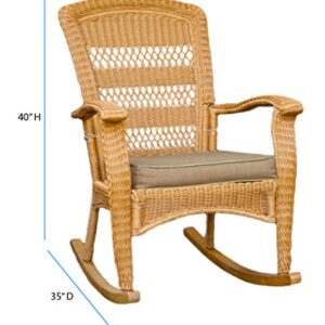 Tortuga Outdoor Portside Plantation 3pc Rocking Chair Set - White, Dark Roast and Amber Wicker with Cushions (Amber)