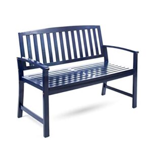 christopher knight home loja outdoor acacia wood bench, pu navy blue