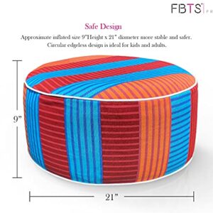 Outdoor Inflatable Ottoman Red Round 21x9 Inch Stripe Pattern Patio Foot Stools and Ottomans Portable Footrest