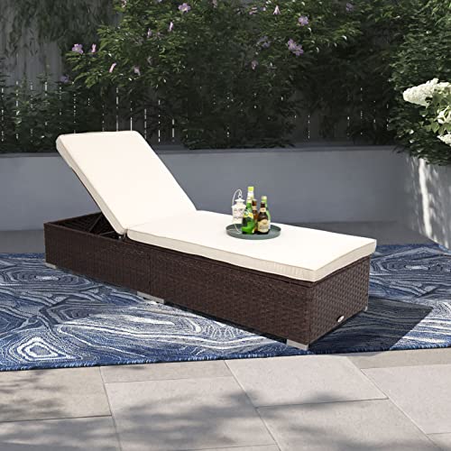 DIMAR GARDEN Outdoor Chaise Lounge,Wicker Pool Lounge Chairs,Patio Recliner with Cushion,Mixed Brown