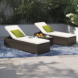 DIMAR GARDEN Outdoor Chaise Lounge,Wicker Pool Lounge Chairs,Patio Recliner with Cushion,Mixed Brown