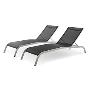 lounge chair chaise, set of 2, aluminum, metal, black, modern, outdoor patio balcony cafe bistro