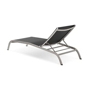 Lounge Chair Chaise, Set of 2, Aluminum, Metal, Black, Modern, Outdoor Patio Balcony Cafe Bistro