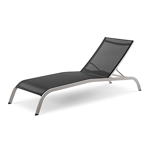 Lounge Chair Chaise, Set of 2, Aluminum, Metal, Black, Modern, Outdoor Patio Balcony Cafe Bistro