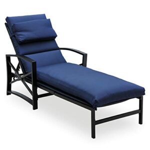patiofestival patio lounge chair outdoor cushioned chaise lounger with adjustable back 3.1″ thickness long cushion all weather frame(blue)