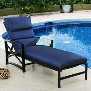 PatioFestival Patio Lounge Chair Outdoor Cushioned Chaise Lounger with Adjustable Back 3.1" Thickness Long Cushion All Weather Frame(Blue)