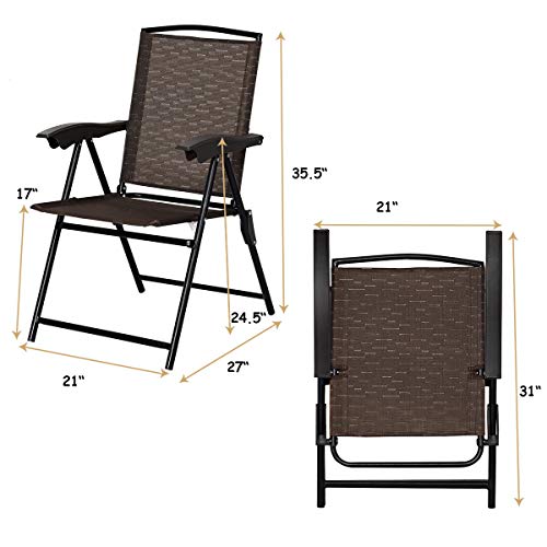 Giantex Set of 4 Patio Dining Chairs, Folding Outdoor Chairs, Adjustable Sling Back Chairs with Armrest, Portable Patio Chairs for Camping Garden Pool Beach Deck Lawn, Lounge Chairs (Brown)