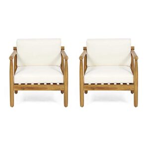 christopher knight home abigail outdoor acacia wood club chair (set of 2), teak finish, cream