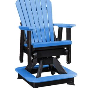 DutchCrafters Slat Fan Back Poly Balcony Adirondack Swivel Glider with Footrest Outdoor Patio Chair (Black & Blue)