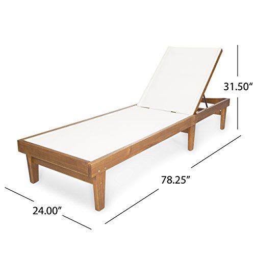 Christopher Knight Home Shiny Outdoor Wood Chaise Lounge (Set of 2), Teak Finish/White Mesh