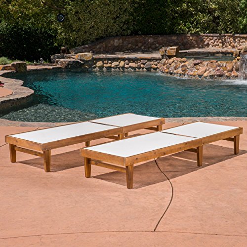 Christopher Knight Home Shiny Outdoor Wood Chaise Lounge (Set of 2), Teak Finish/White Mesh